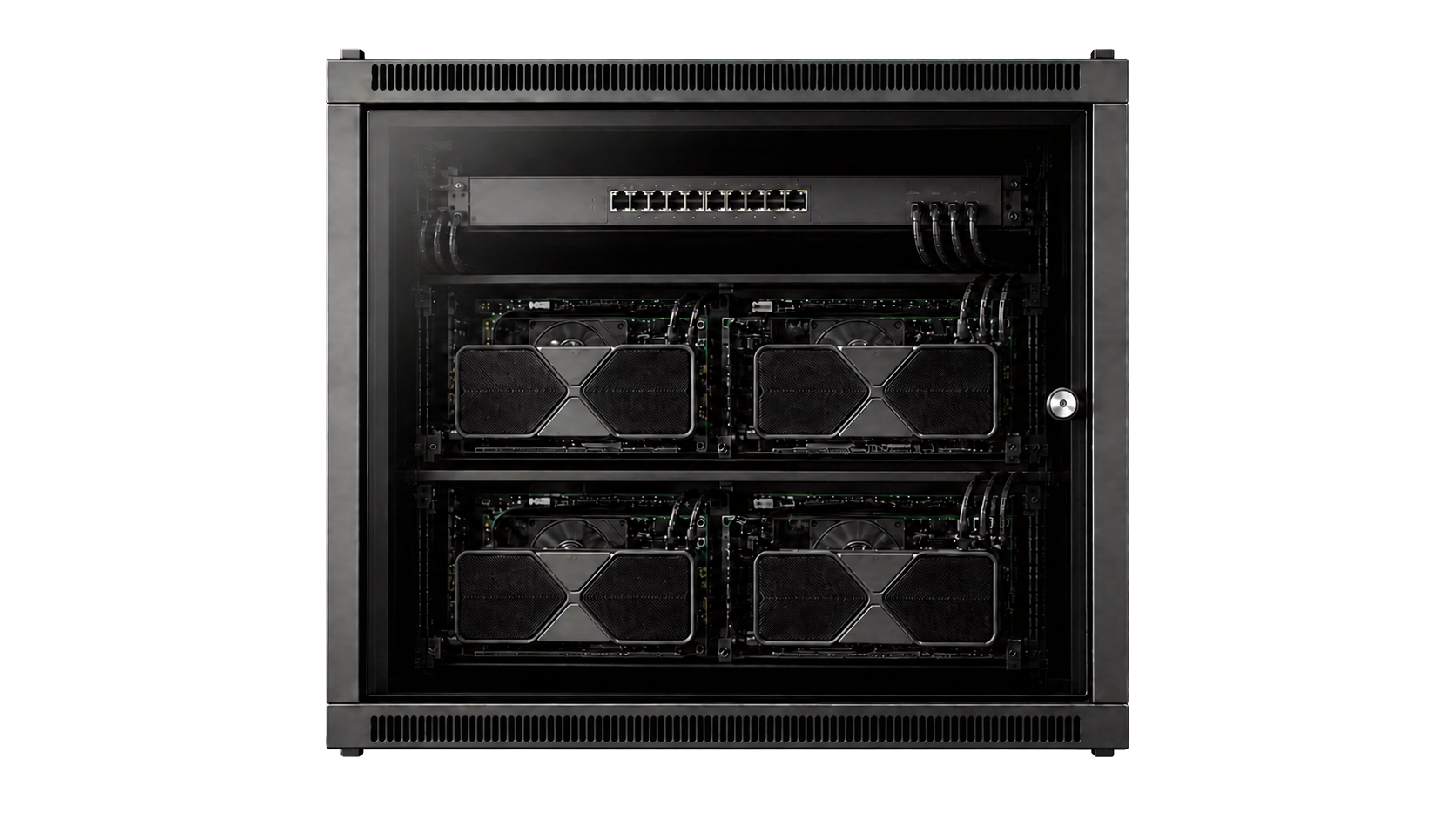 Front view of an enclosed GPU system managed by 202 Compute